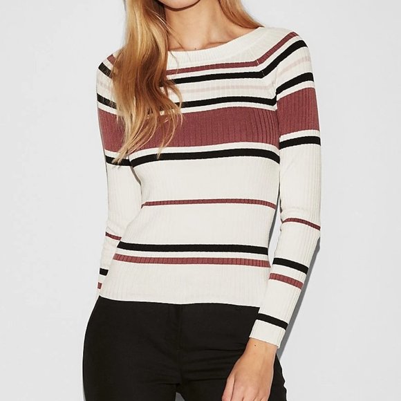 Express Sweaters - Express Striped Ribbed Fitted Sweater Shirt